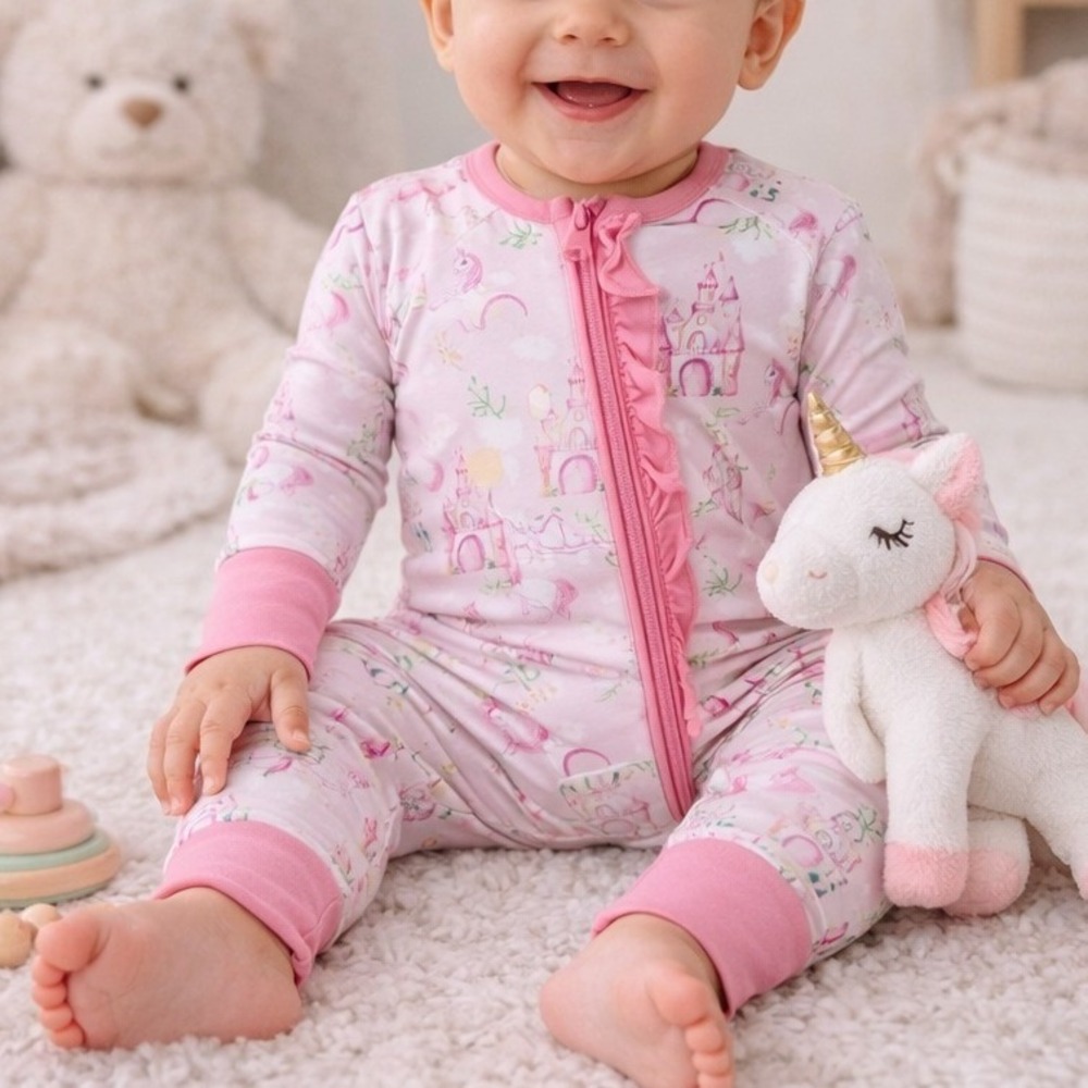 NEW Riley Grace 12-18M Pink Unicorn‎ Garden Bamboo Zippy Pajamas Castle Princess
